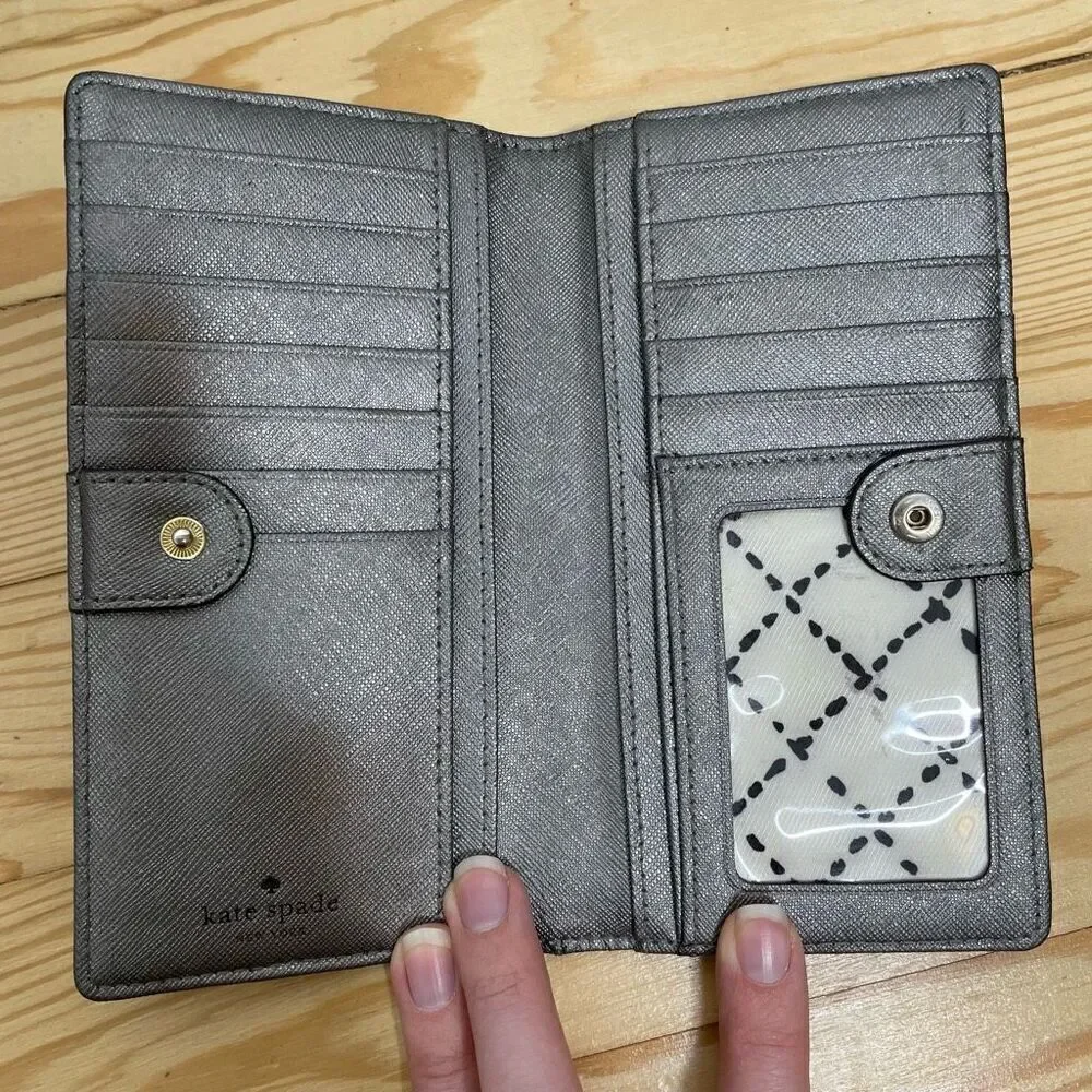 CLASSIC KATE SPADE Bifold Snap Wallet W/ Zipper‎ Gold Hardware 7